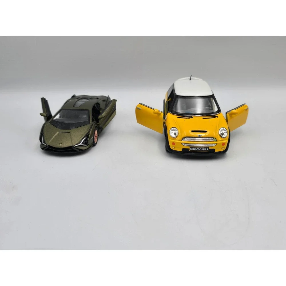Kinsmart Diecast Cars Lamborghini‎ Sian & Mini Cooper S Yellow Green Excellent